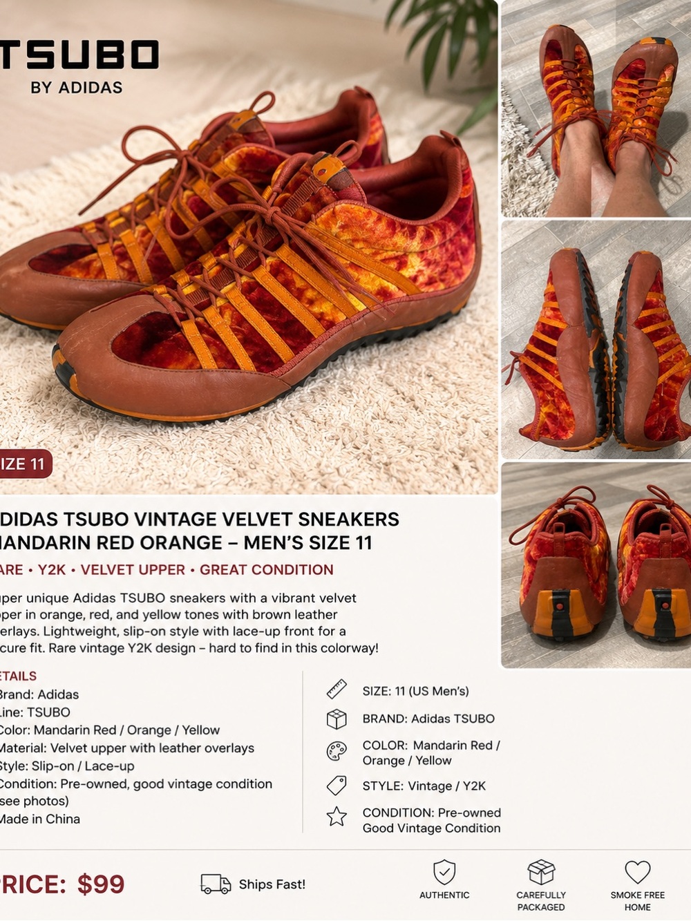 Tsubo Mandarin Red and Orange Velvet Sneakers